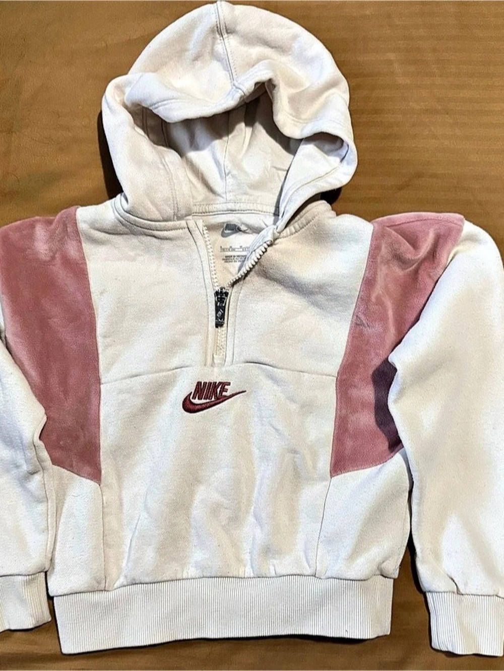 Nike Kids Pink White Colorblock Quarter Zip Hoodie M 5-6